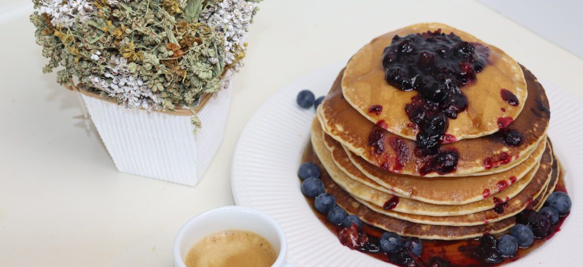 Lemony Pancakes with Blueberry sauce