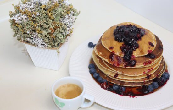 Lemony Pancakes with Blueberry sauce