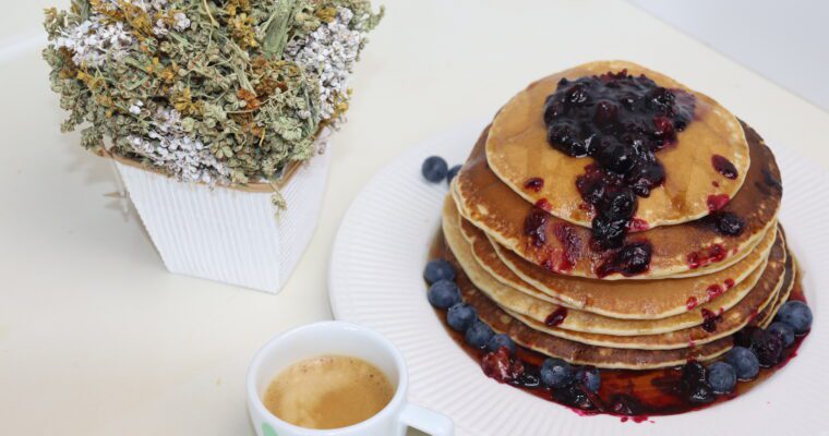 Lemony Pancakes with Blueberry sauce