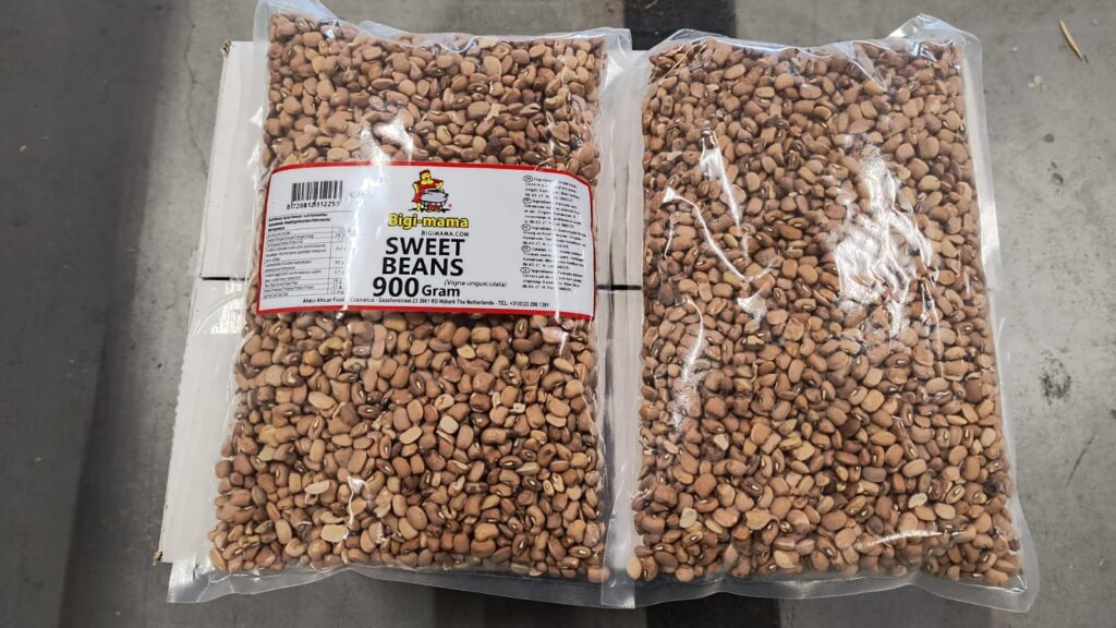 Nigerian food in Lisbon. Bags of brown beans